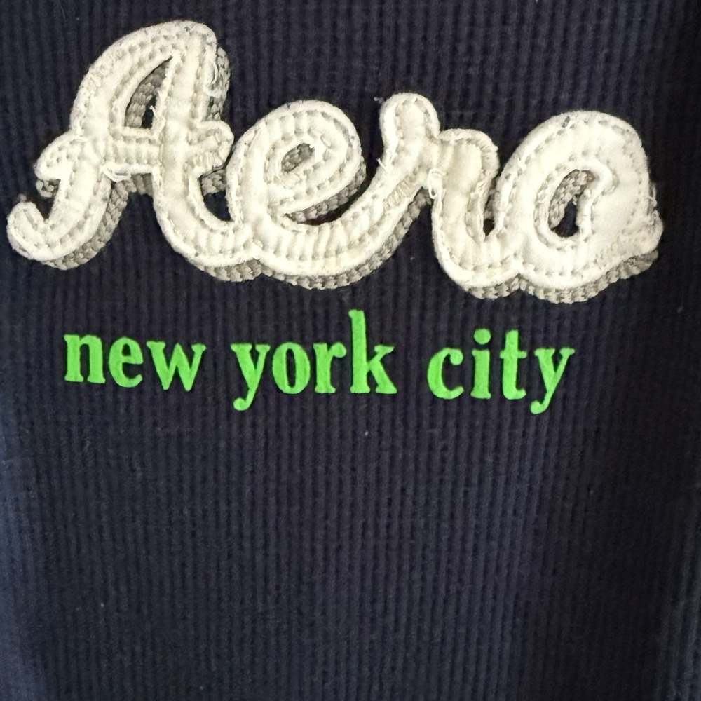 Vintage Aeropostale Womens Y2K Longsleeve Thermal Henley Top Size L Preppy Navy - Picture 4 of 11
